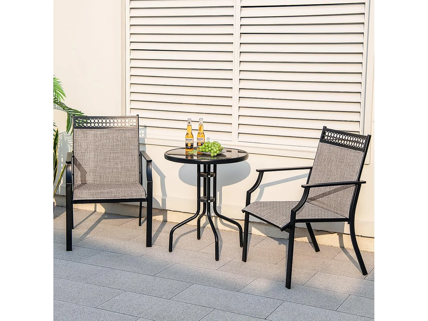 Set van 2 tuinstoelen, terrasstoelen, balkonstoelen met sneldrogende stof, outdoorstoelen, belastbaar tot 150 kg, voor tuin, balkon, zwembad (koffie)ZB33584