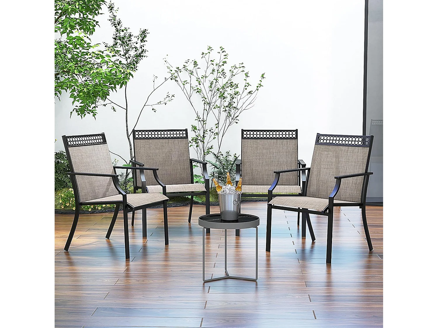 Set van 2 tuinstoelen, terrasstoelen, balkonstoelen met sneldrogende stof, outdoorstoelen, belastbaar tot 150 kg, voor tuin, balkon, zwembad (koffie)ZB33584