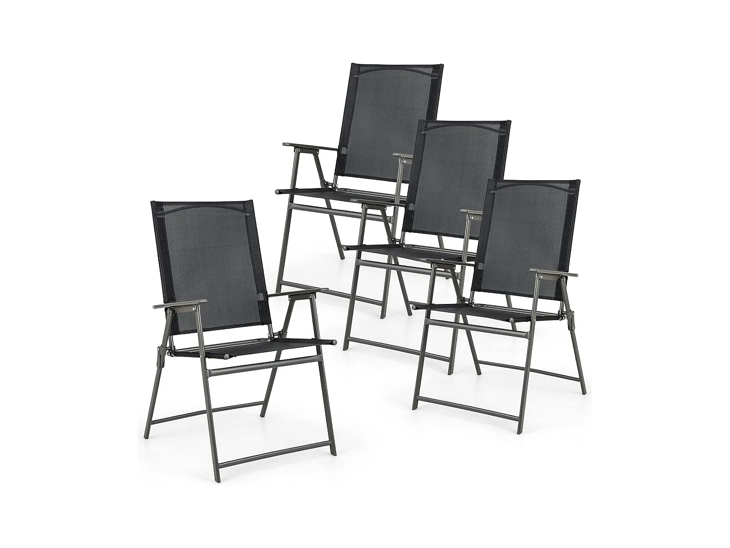 Set van 4 tuinstoelen, klapstoelen met, balkonstoelen met armleuningen, terrasstoelen, belastbaar tot 150 kg, voor tuin, terras, balkon, zwartZB33246