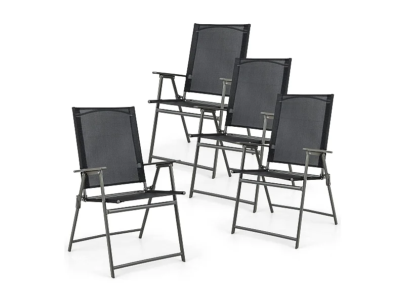 Set van 4 tuinstoelen, klapstoelen met, balkonstoelen met armleuningen, terrasstoelen, belastbaar tot 150 kg, voor tuin, terras, balkon, zwartZB33246