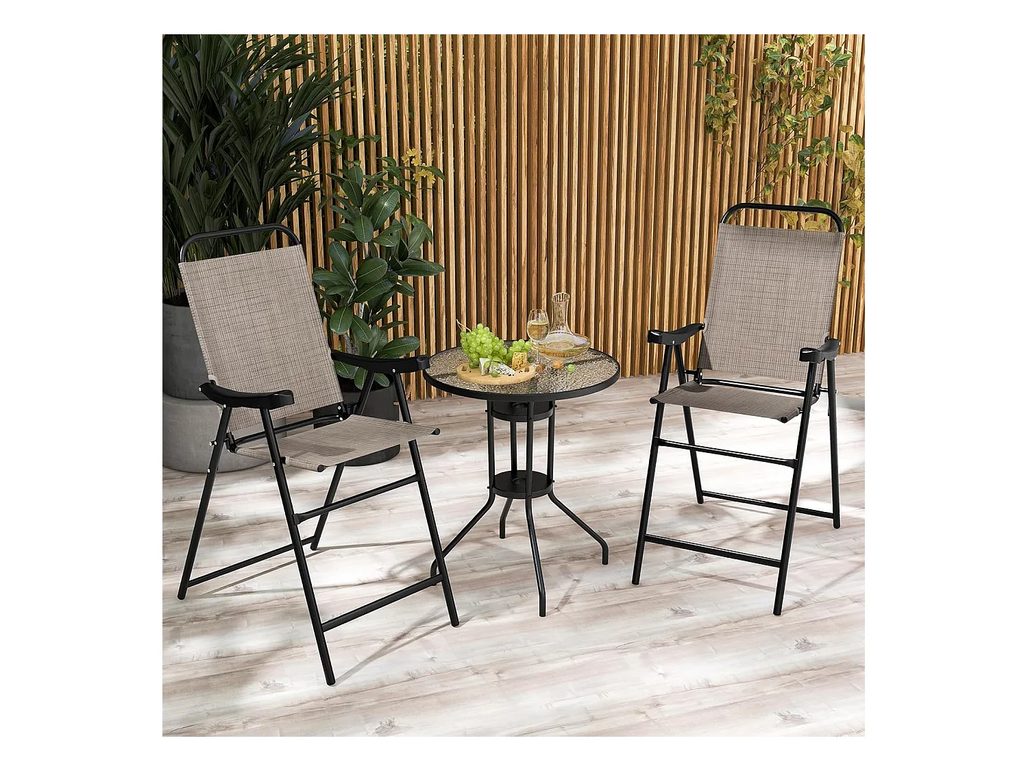 Set van 2 tuinstoelen, hoge klapstoelen met voetensteun,inklapbare barkrukken tot 150 kg belastbaar, balkonstoelen voor balkon, tuin, zwembad ZB33564