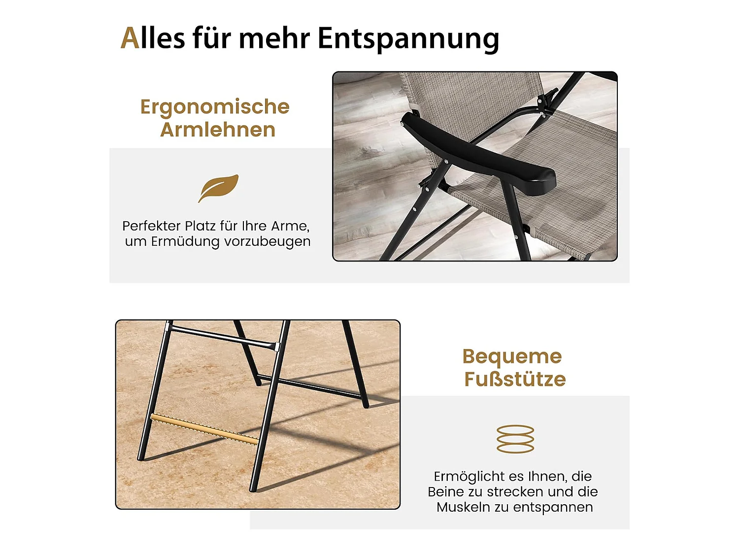 Set van 2 tuinstoelen, hoge klapstoelen met voetensteun,inklapbare barkrukken tot 150 kg belastbaar, balkonstoelen voor balkon, tuin, zwembad ZB33564