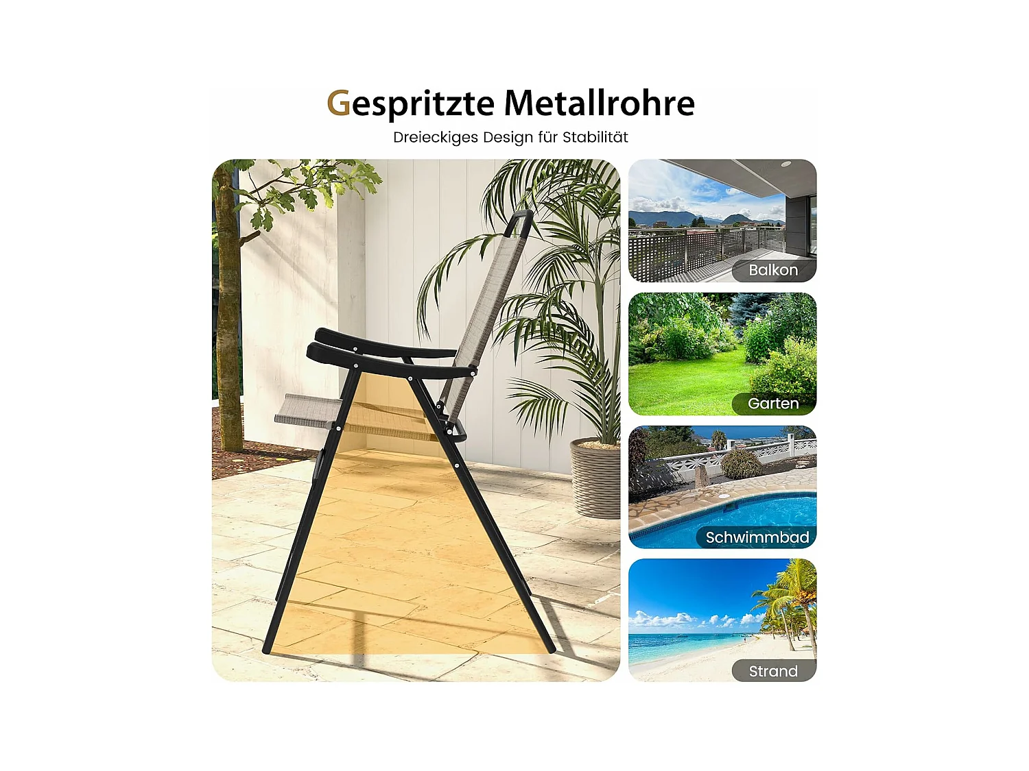 Set van 2 tuinstoelen, hoge klapstoelen met voetensteun,inklapbare barkrukken tot 150 kg belastbaar, balkonstoelen voor balkon, tuin, zwembad ZB33564