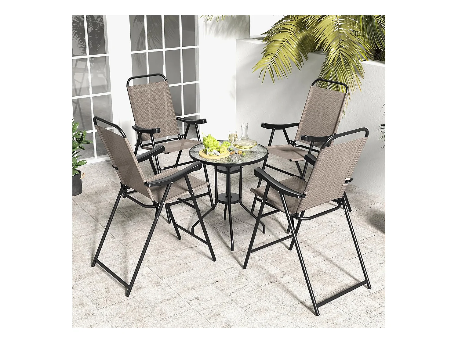 Set van 2 tuinstoelen, hoge klapstoelen met voetensteun,inklapbare barkrukken tot 150 kg belastbaar, balkonstoelen voor balkon, tuin, zwembad ZB33564