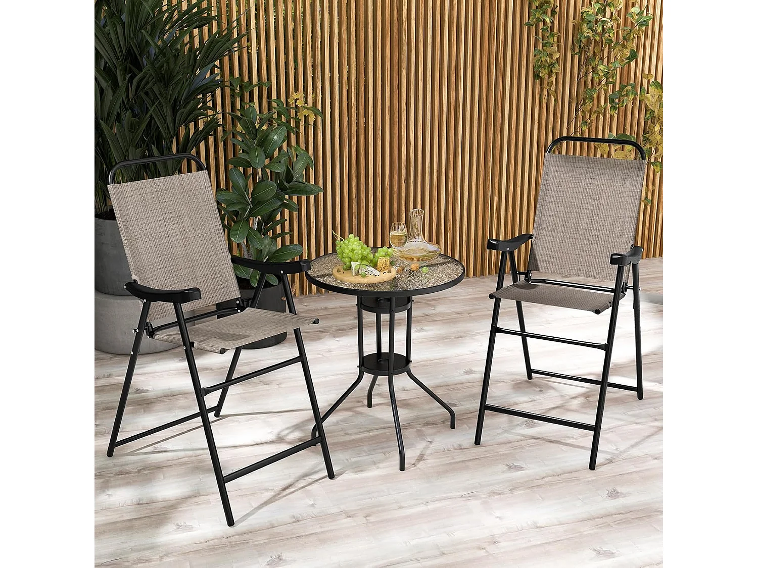 Set van 2 tuinstoelen, hoge klapstoelen met voetensteun,inklapbare barkrukken tot 150 kg belastbaar, balkonstoelen voor balkon, tuin, zwembad ZB33564