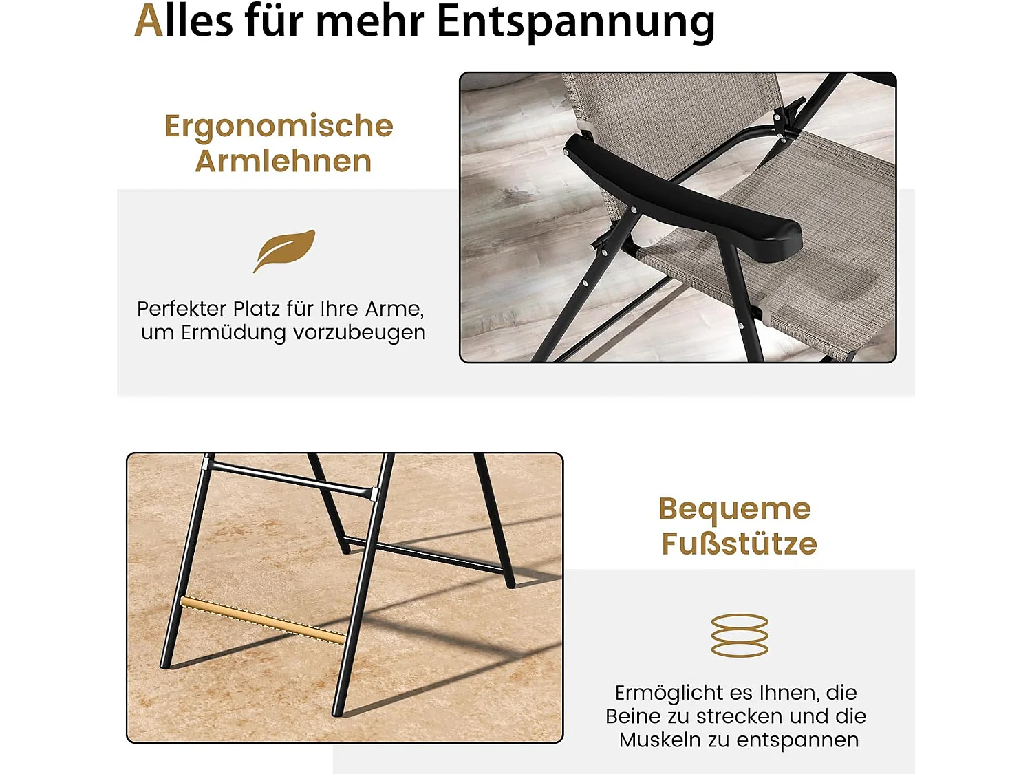 Set van 2 tuinstoelen, hoge klapstoelen met voetensteun,inklapbare barkrukken tot 150 kg belastbaar, balkonstoelen voor balkon, tuin, zwembad ZB33564
