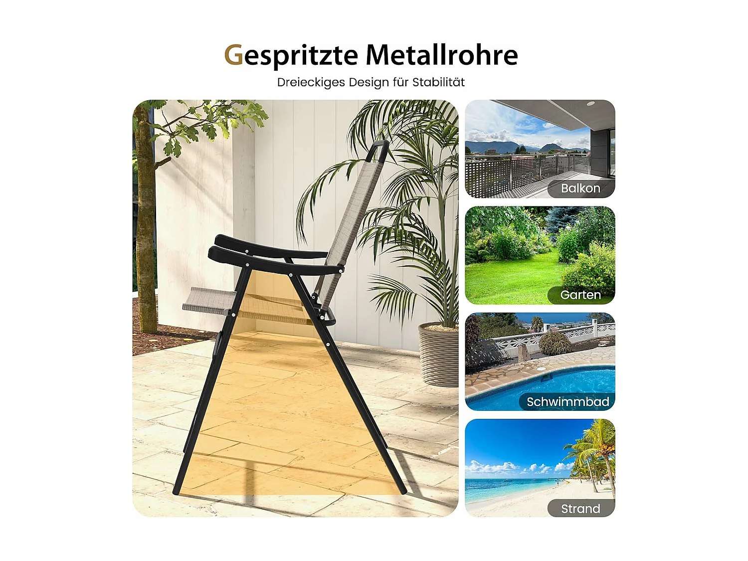 Set van 2 tuinstoelen, hoge klapstoelen met voetensteun,inklapbare barkrukken tot 150 kg belastbaar, balkonstoelen voor balkon, tuin, zwembad ZB33564