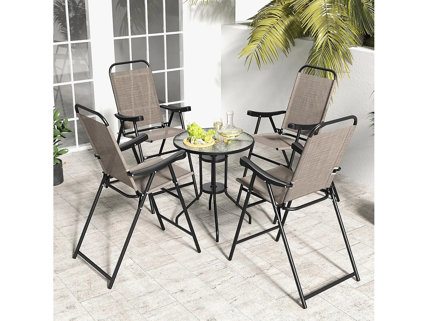 Set van 2 tuinstoelen, hoge klapstoelen met voetensteun,inklapbare barkrukken tot 150 kg belastbaar, balkonstoelen voor balkon, tuin, zwembad ZB33564