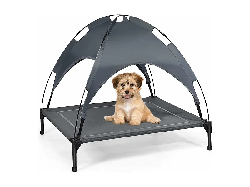 Hondenbed met luifel, hondenligstoel tuin, hondensofa slaapplaats buiten, huisdierenbed hond, kattenligstoel, kattenbed, 90 x 81 x 86 cm BE9575