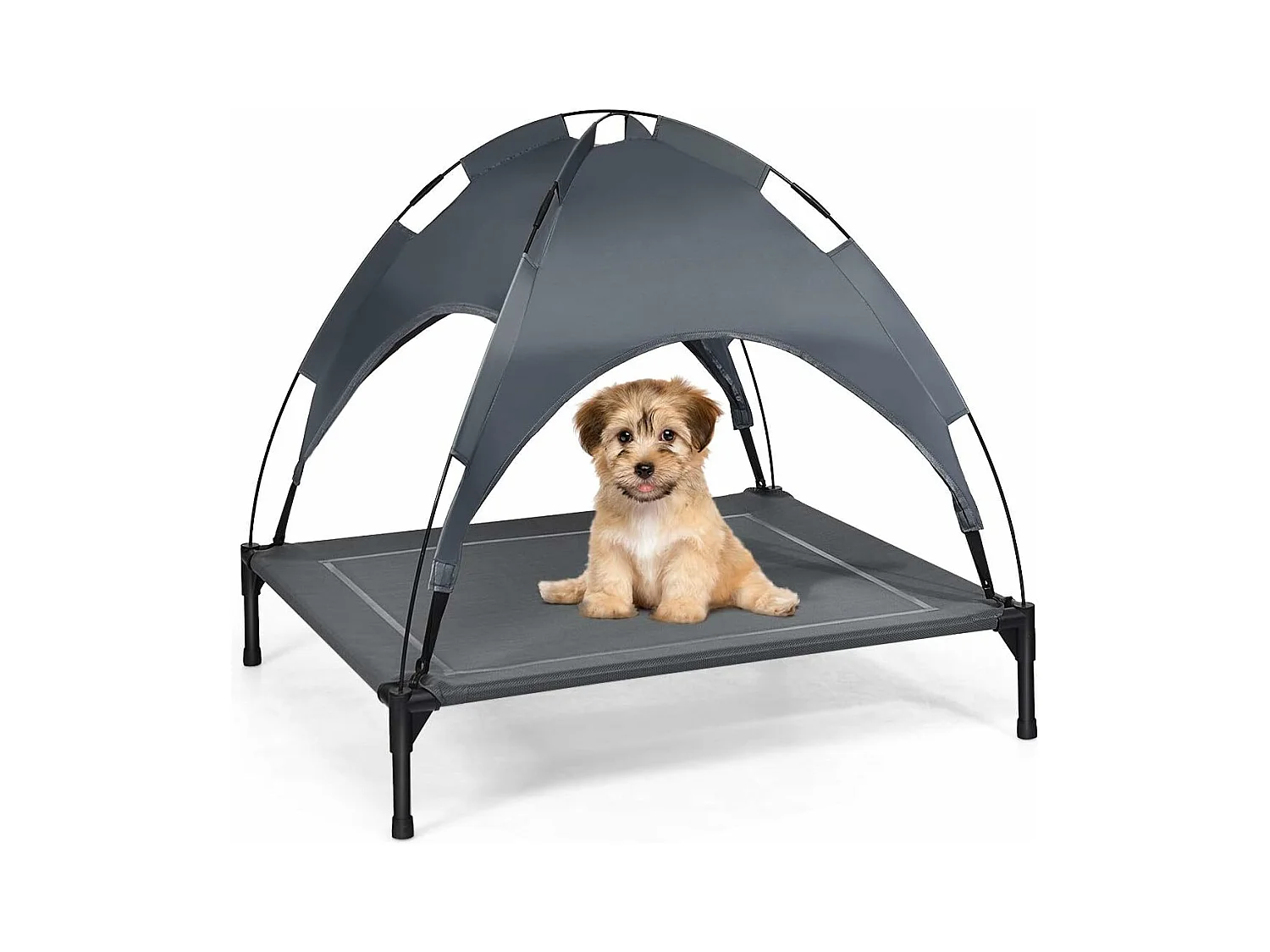 Hondenbed met luifel, hondenligstoel tuin, hondensofa slaapplaats buiten, huisdierenbed hond, kattenligstoel, kattenbed, 90 x 81 x 86 cm BE9575