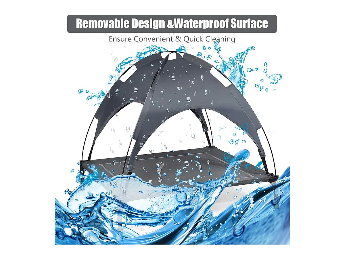 Hondenbed met luifel, hondenligstoel tuin, hondensofa slaapplaats buiten, huisdierenbed hond, kattenligstoel, kattenbed, 90 x 81 x 86 cm BE9575