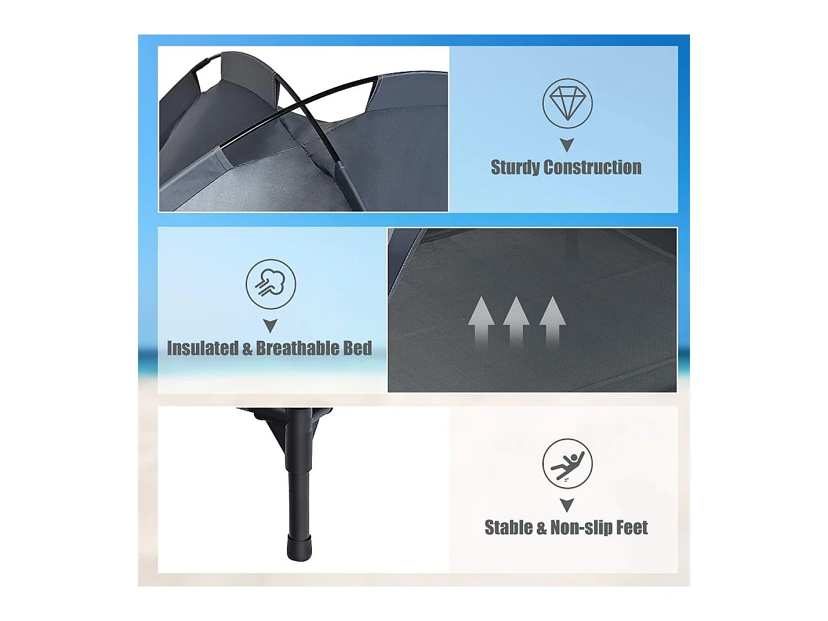 Hondenbed met luifel, hondenligstoel tuin, hondensofa slaapplaats buiten, huisdierenbed hond, kattenligstoel, kattenbed, 90 x 81 x 86 cm BE9575