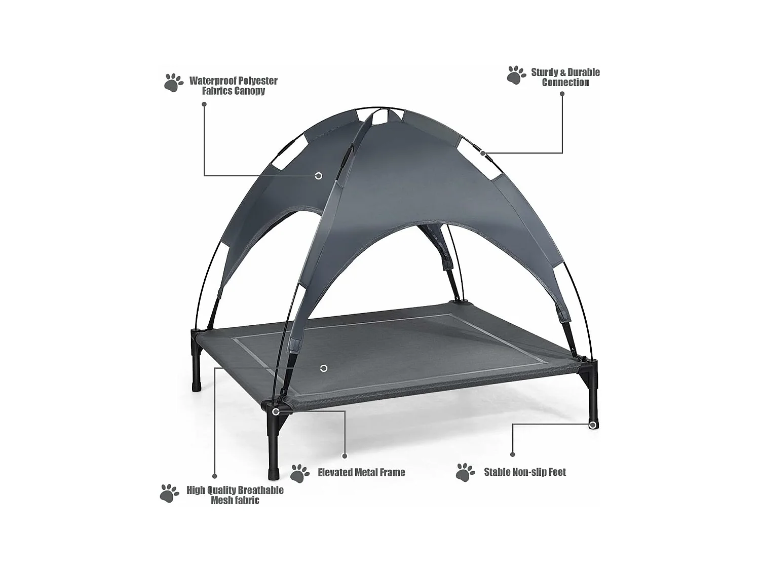 Hondenbed met luifel, hondenligstoel tuin, hondensofa slaapplaats buiten, huisdierenbed hond, kattenligstoel, kattenbed, 90 x 81 x 86 cm BE9575