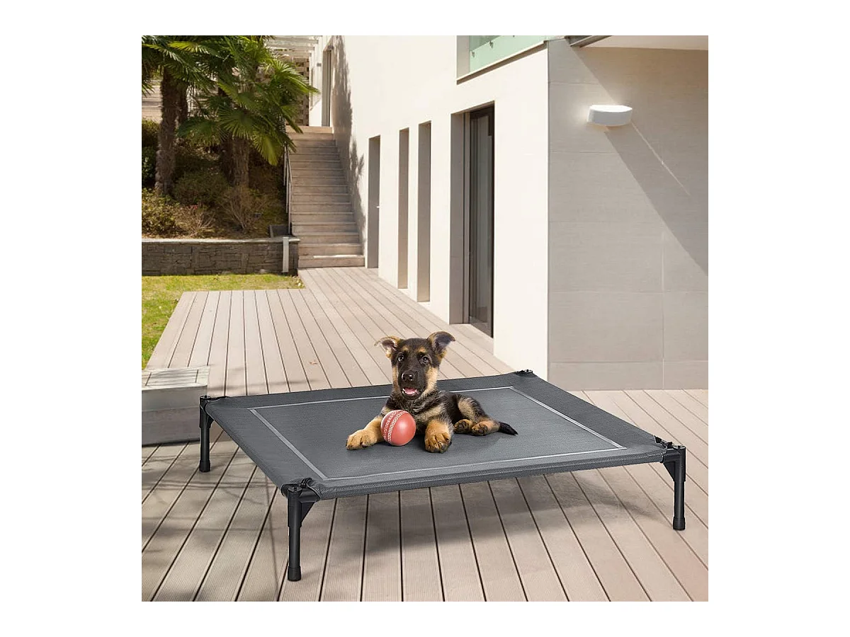 Hondenbed met luifel, hondenligstoel tuin, hondensofa slaapplaats buiten, huisdierenbed hond, kattenligstoel, kattenbed, 90 x 81 x 86 cm BE9575