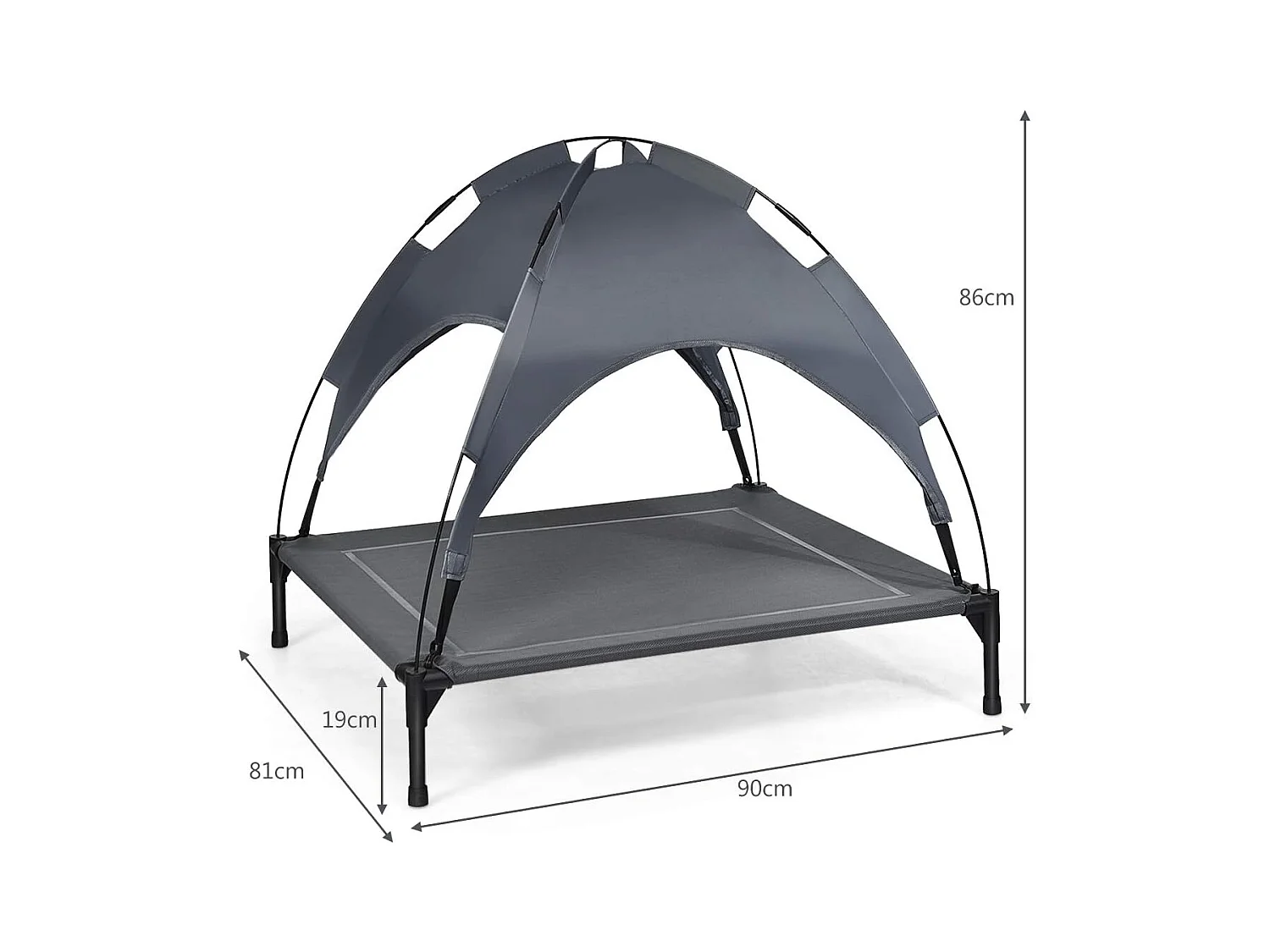 Hondenbed met luifel, hondenligstoel tuin, hondensofa slaapplaats buiten, huisdierenbed hond, kattenligstoel, kattenbed, 90 x 81 x 86 cm BE9575