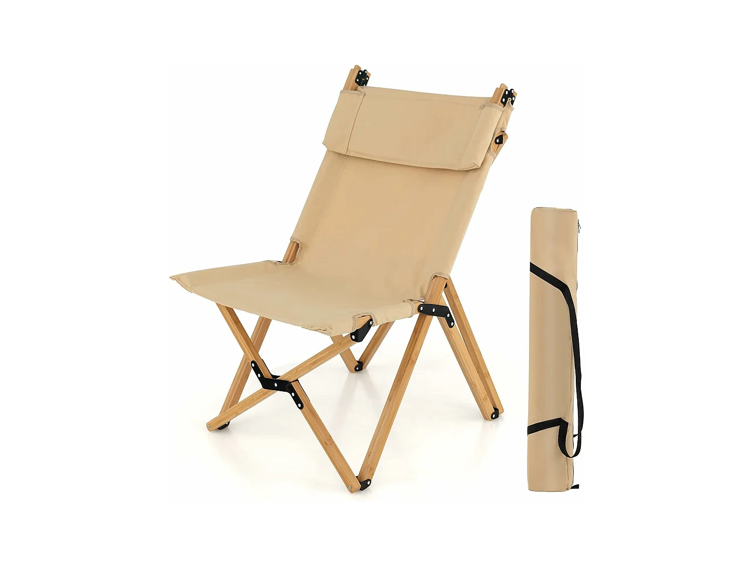 Campingstoel met 2-traps draagbare vouwstoel van bamboe, inclusief draagtas, ultralichte klapstoel, ligstoel, strandstoel voor camping ZB33943