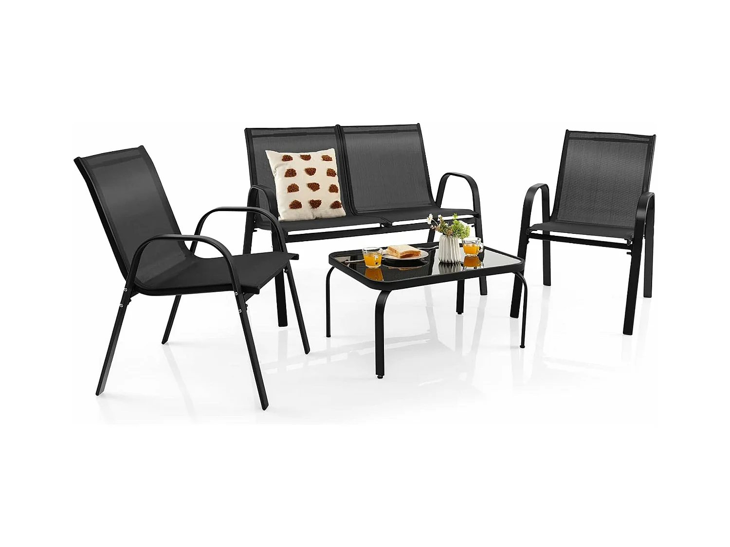 4-delige tuinmeubelset, balkonmeubels, terrasmeubels, zitgroep voor 4 personen, tuingarnituur incl. 2 stoelen, bank en tafel, voor tuin, balkon, terras ZB33834