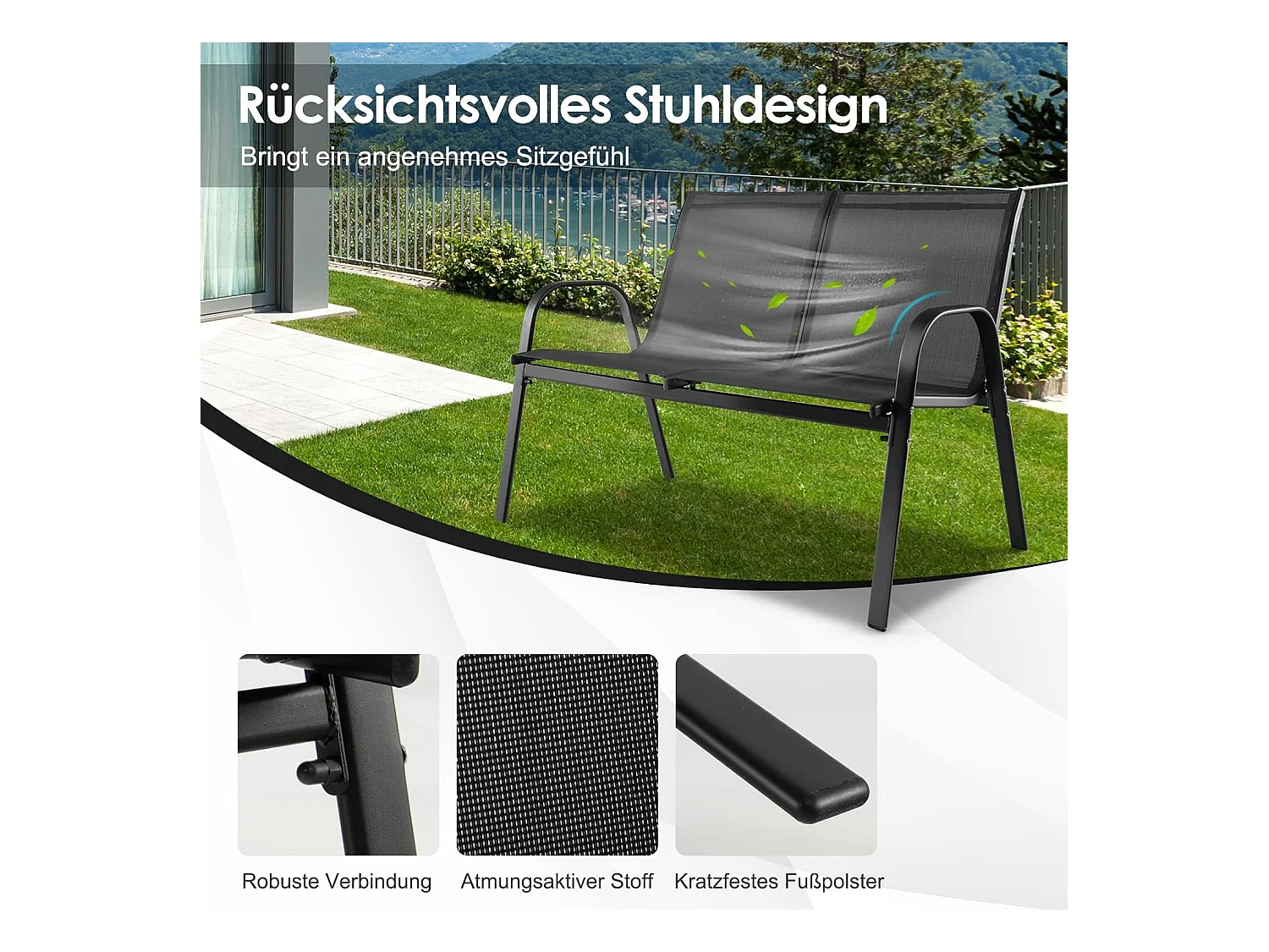 4-delige tuinmeubelset, balkonmeubels, terrasmeubels, zitgroep voor 4 personen, tuingarnituur incl. 2 stoelen, bank en tafel, voor tuin, balkon, terras ZB33834