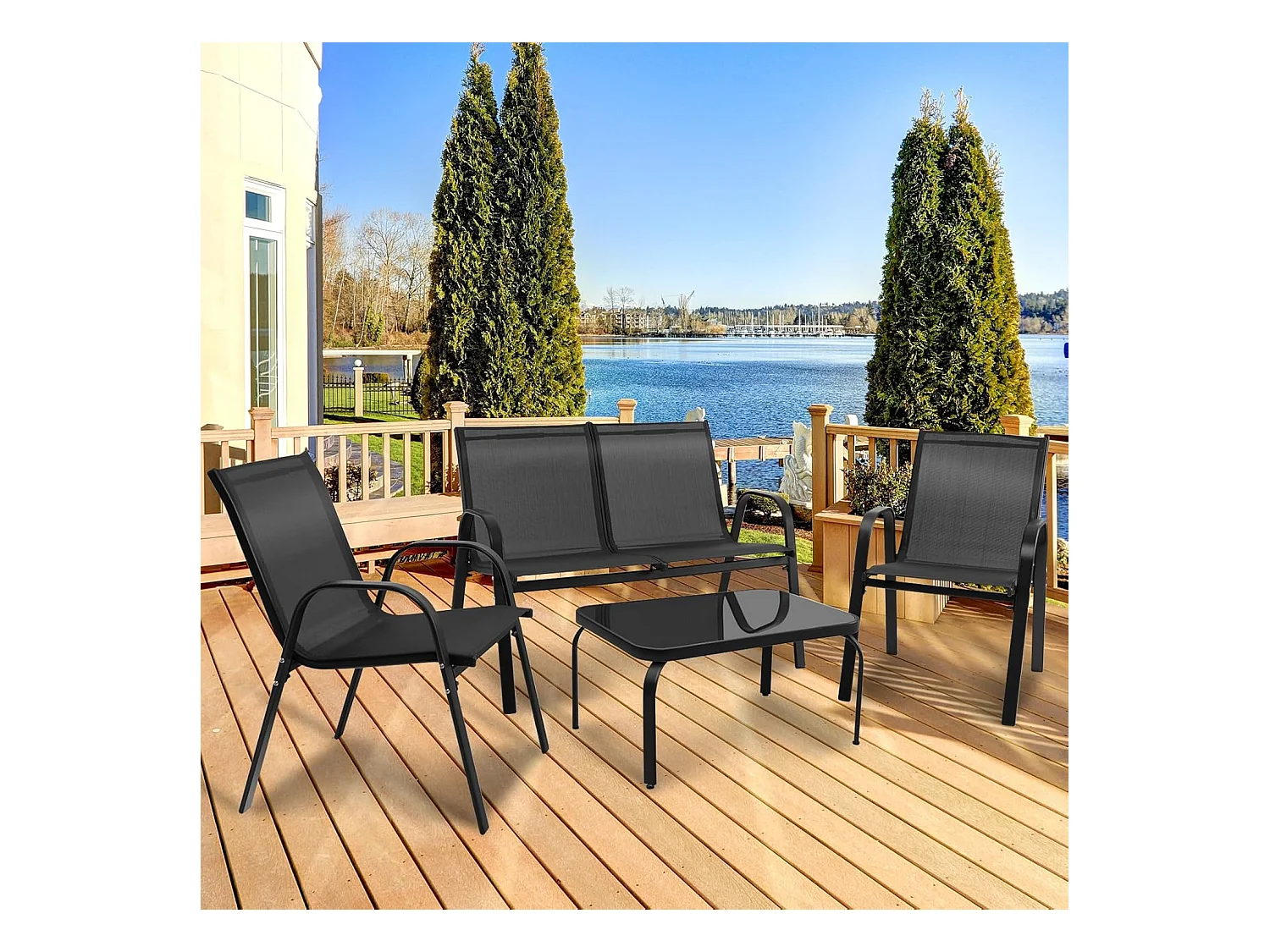 4-delige tuinmeubelset, balkonmeubels, terrasmeubels, zitgroep voor 4 personen, tuingarnituur incl. 2 stoelen, bank en tafel, voor tuin, balkon, terras ZB33834