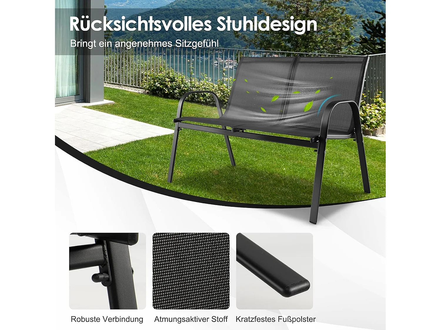 4-delige tuinmeubelset, balkonmeubels, terrasmeubels, zitgroep voor 4 personen, tuingarnituur incl. 2 stoelen, bank en tafel, voor tuin, balkon, terras ZB33834