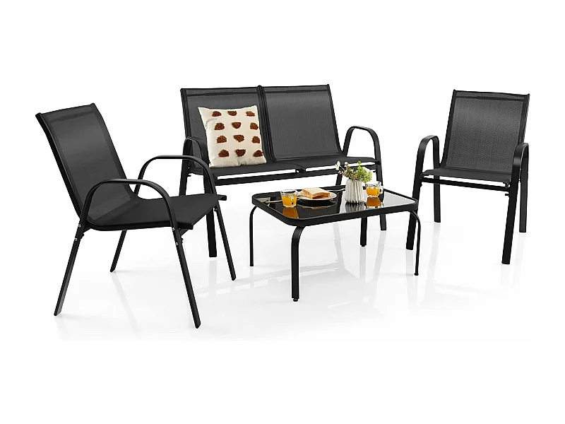 4-delige tuinmeubelset, balkonmeubels, terrasmeubels, zitgroep voor 4 personen, tuingarnituur incl. 2 stoelen, bank en tafel, voor tuin, balkon, terras ZB33834