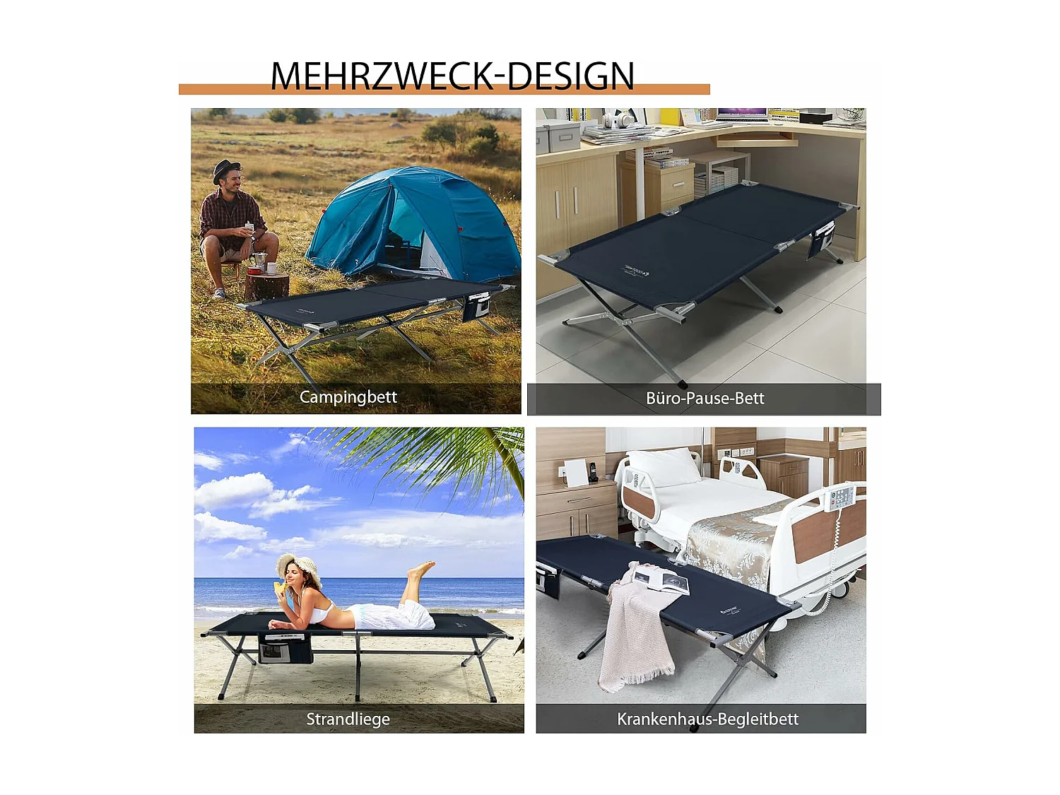 Veldbed, inklapbaar, XXL, 214,5 x 106 cm, campingbed met zijzak, draagbare campingligstoel, belastbaar tot 150 kg, klapbed voor camping, strand ZB33141