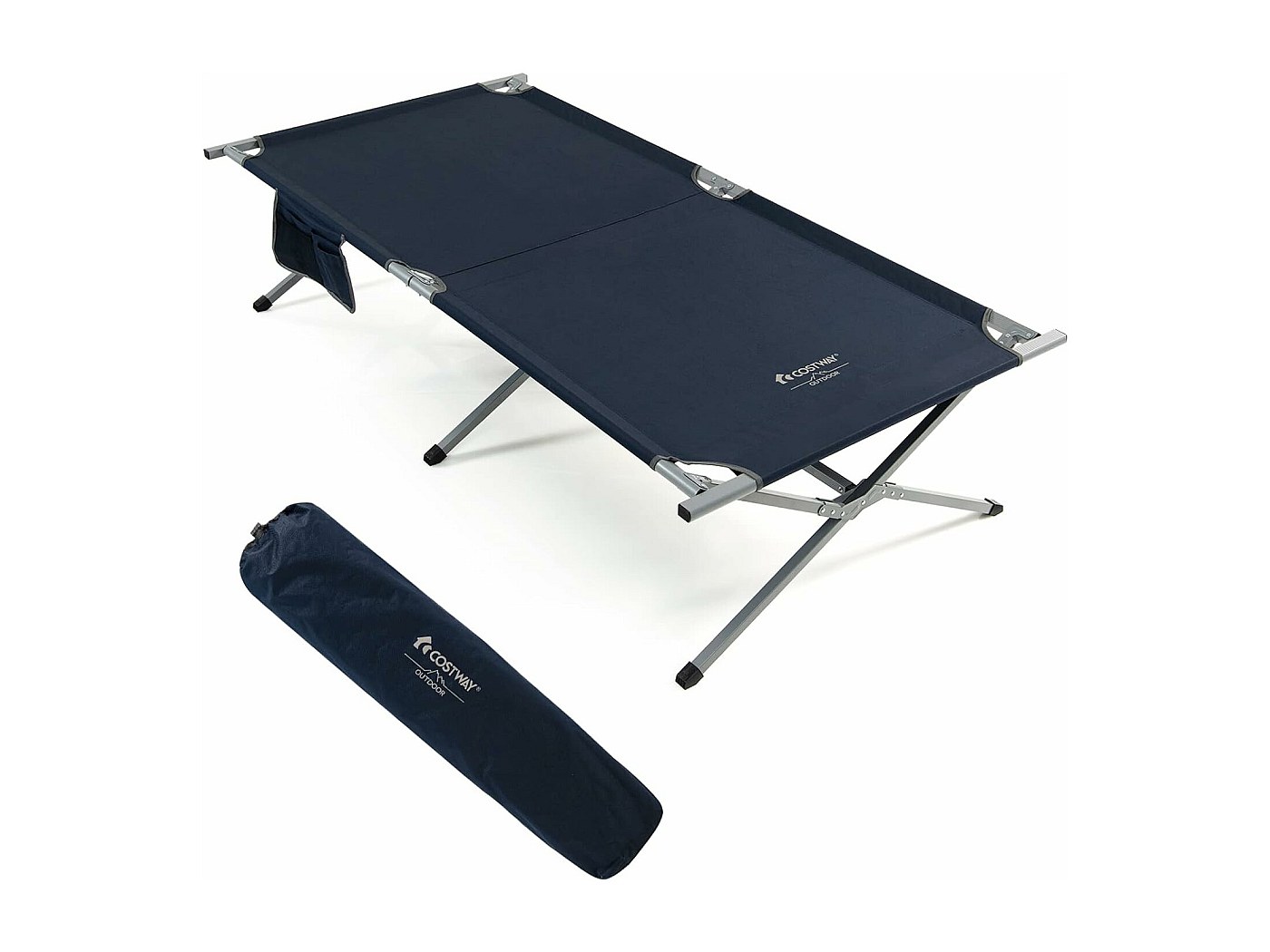 COSTWAY Veldbed met tent, campingbed met voortent, luchtmatras, slaapzak en kussen, campingligstoel met draagtas, 194 x 87 x 167 cm