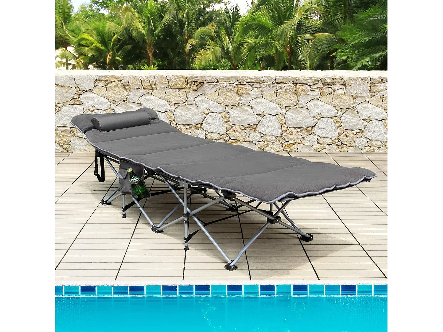 Veldbed, inklapbaar, campingbed met matras, draagbare campingstoel, belastbaar tot 200 kg, incl. draagtas, klapbed voor camping, strand, grijs ZB32675