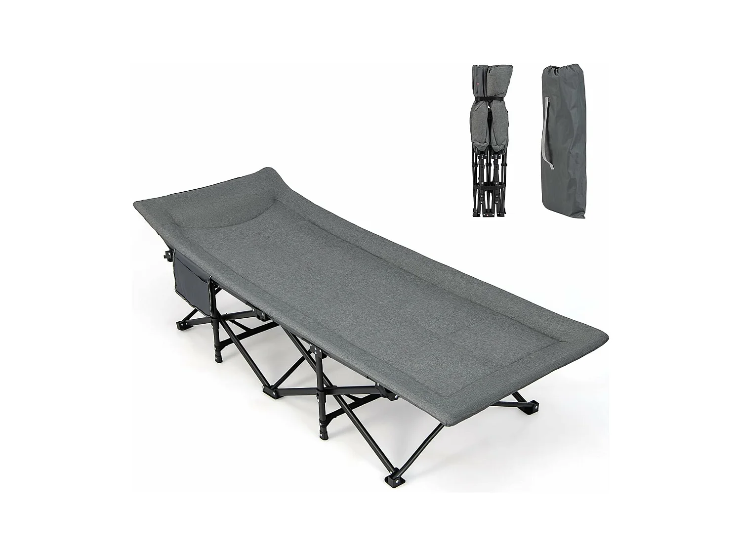 Veldbed inklapbaar, campingbed tot 200 kg belastbaar, opklapbed, draagbare campingstoel, logeerbed voor binnen en buiten (grijs), 190 x 68,5 x 38 cm, ZB33520