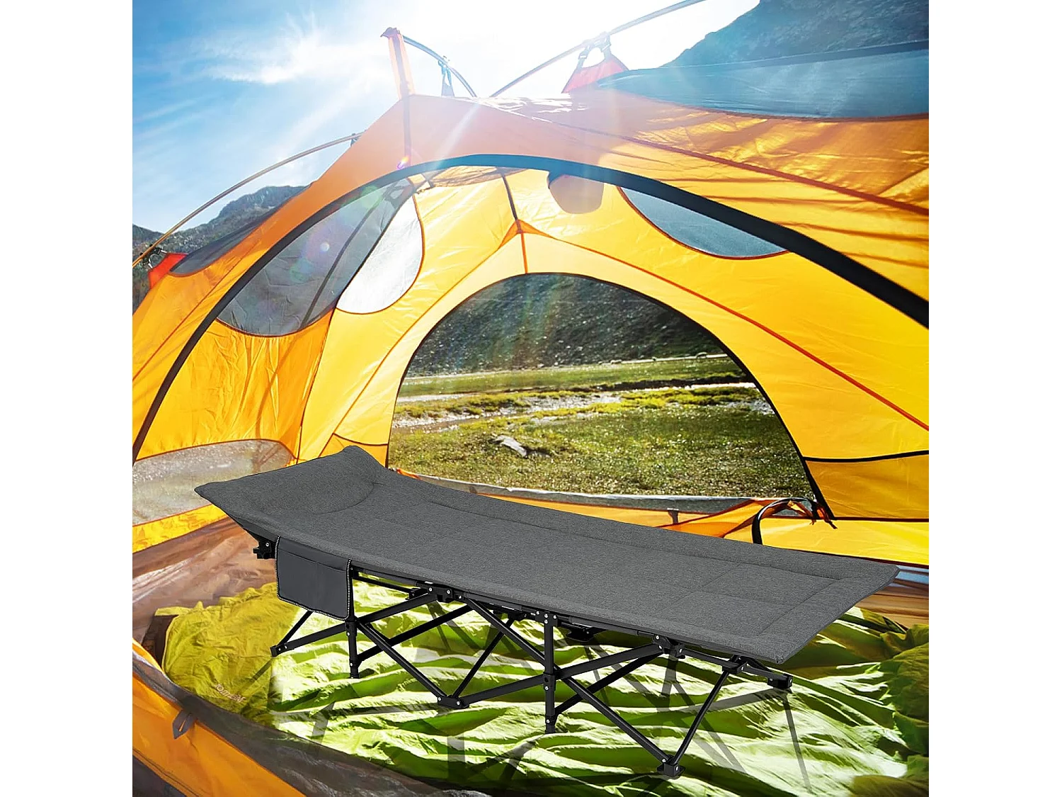 Veldbed inklapbaar, campingbed tot 200 kg belastbaar, opklapbed, draagbare campingstoel, logeerbed voor binnen en buiten (grijs), 190 x 68,5 x 38 cm, ZB33520