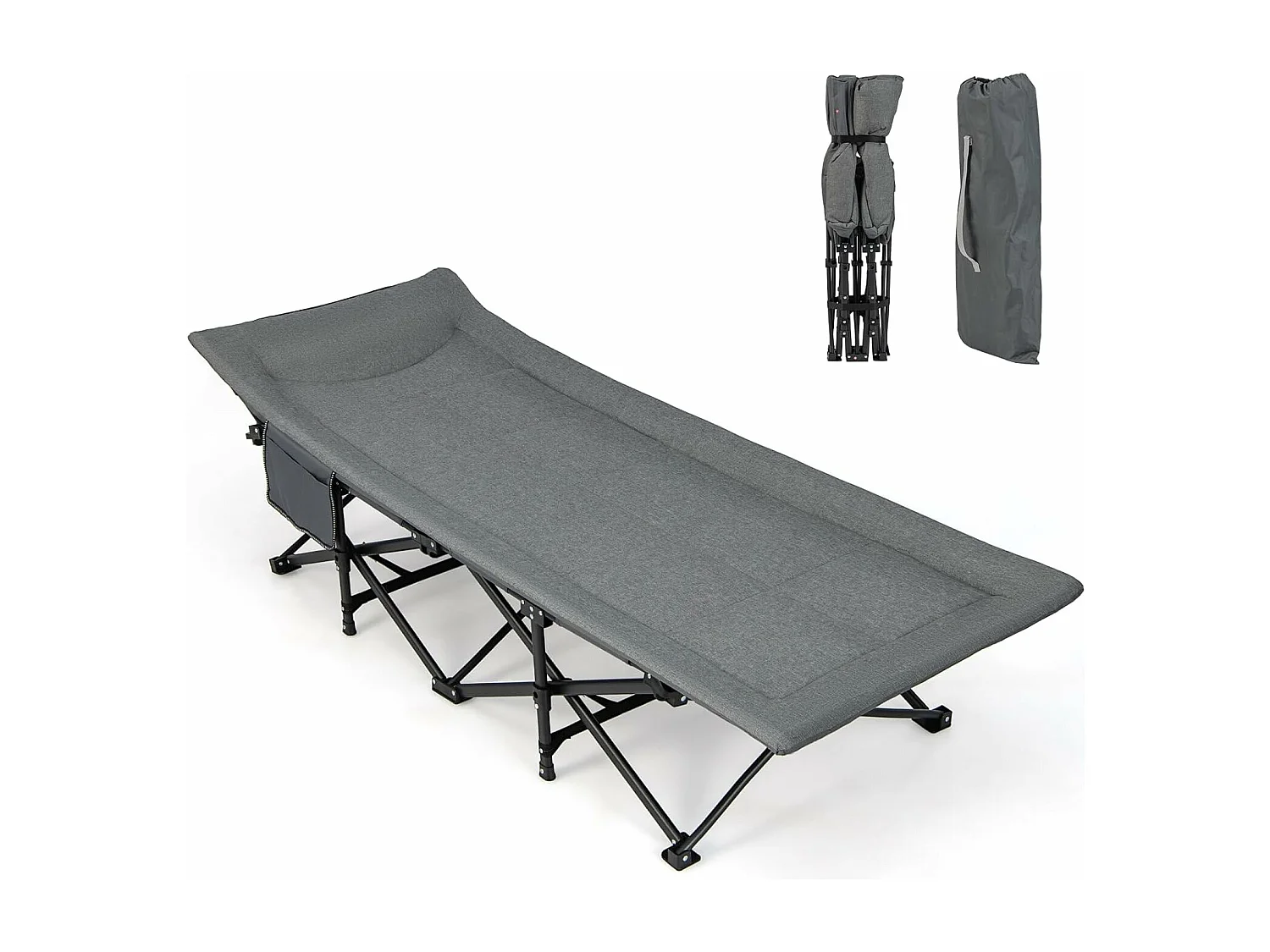 Veldbed inklapbaar, campingbed tot 200 kg belastbaar, opklapbed, draagbare campingstoel, logeerbed voor binnen en buiten (grijs), 190 x 68,5 x 38 cm, ZB33520