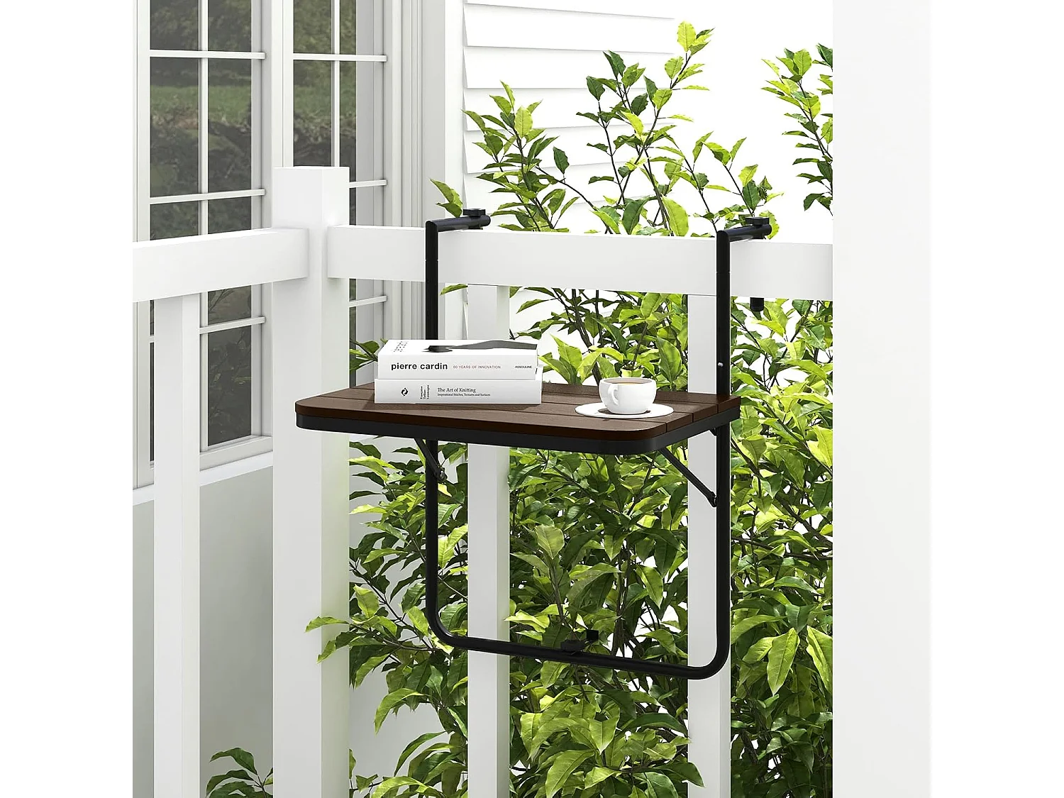 Balkontafel om op te hangen, inklapbare balkonhangtafel met 3-traps verstelbare hoogte, klaptafel, hangtafel,voor balkonleuningen, 60 x 40 cm, koffie ZB33211