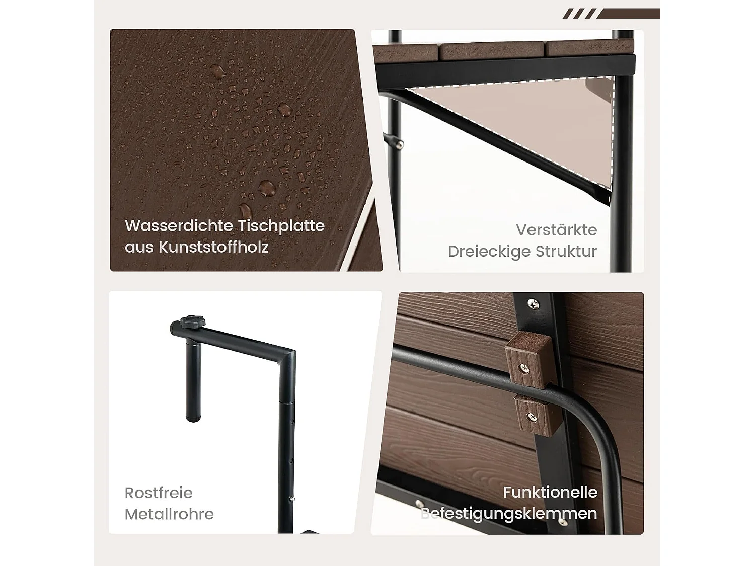 Balkontafel om op te hangen, inklapbare balkonhangtafel met 3-traps verstelbare hoogte, klaptafel, hangtafel,voor balkonleuningen, 60 x 40 cm, koffie ZB33211