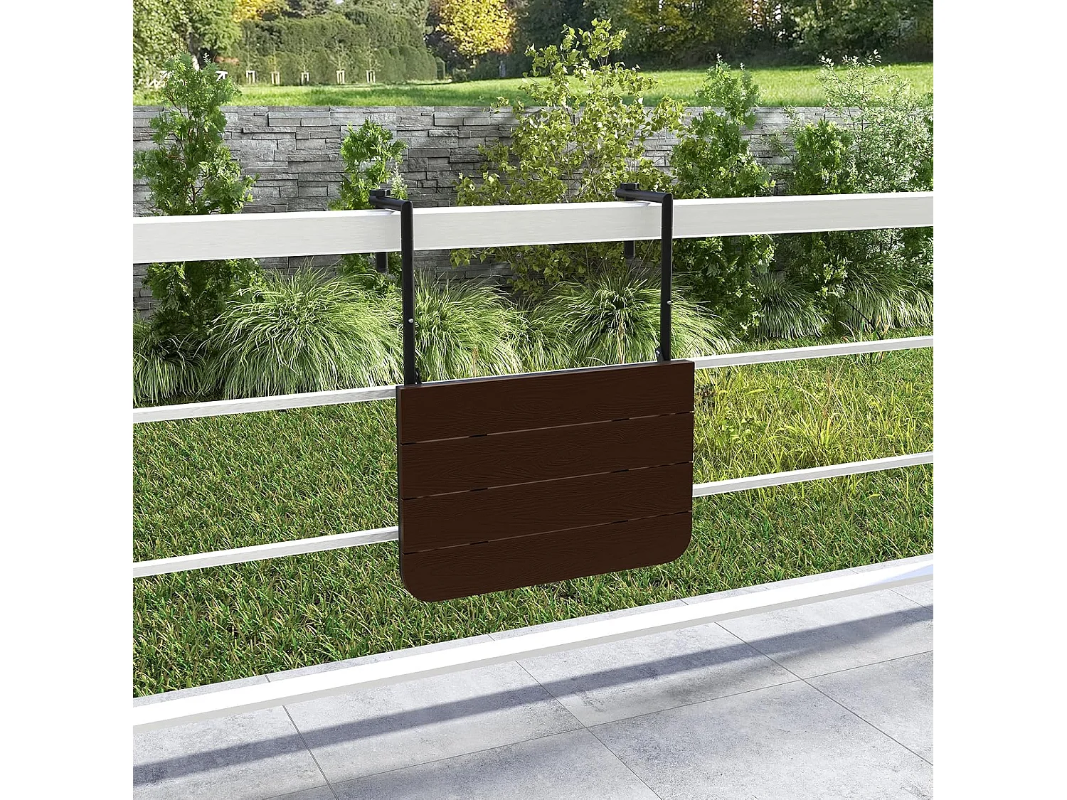 Balkontafel om op te hangen, inklapbare balkonhangtafel met 3-traps verstelbare hoogte, klaptafel, hangtafel,voor balkonleuningen, 60 x 40 cm, koffie ZB33211