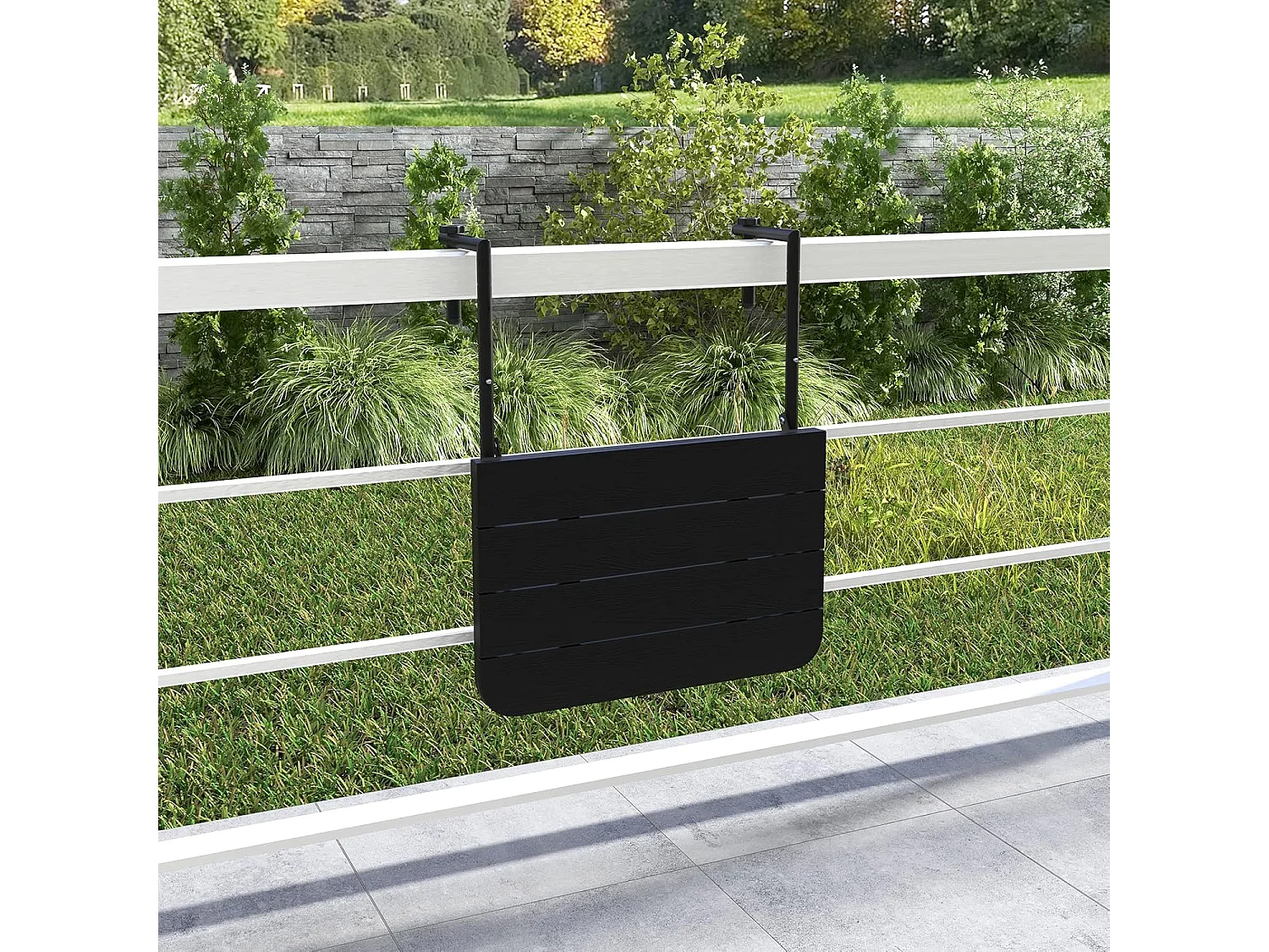 Balkontafel om op te hangen, inklapbare balkonhangtafel met 3-traps verstelbare hoogte, klaptafel, hangtafel, voor balkonleuningen, 60 x 40 cm, zwart ZB33211