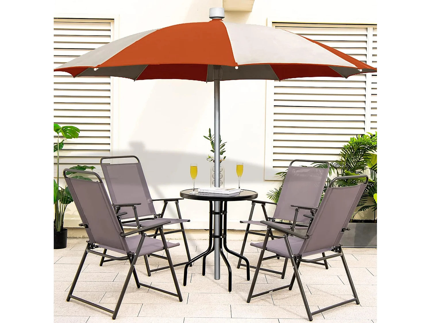 Set van 2 inklapbare tuinstoelen, balkonstoelen met armleuningen, klapstoelen, terrasstoelen, outdoorstoelen, belastbaar tot 150 kg, eetstoelen voor tuin ZB33219