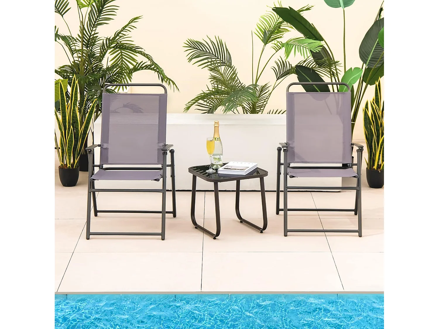 Set van 2 inklapbare tuinstoelen, balkonstoelen met armleuningen, klapstoelen, terrasstoelen, outdoorstoelen, belastbaar tot 150 kg, eetstoelen voor tuin ZB33219