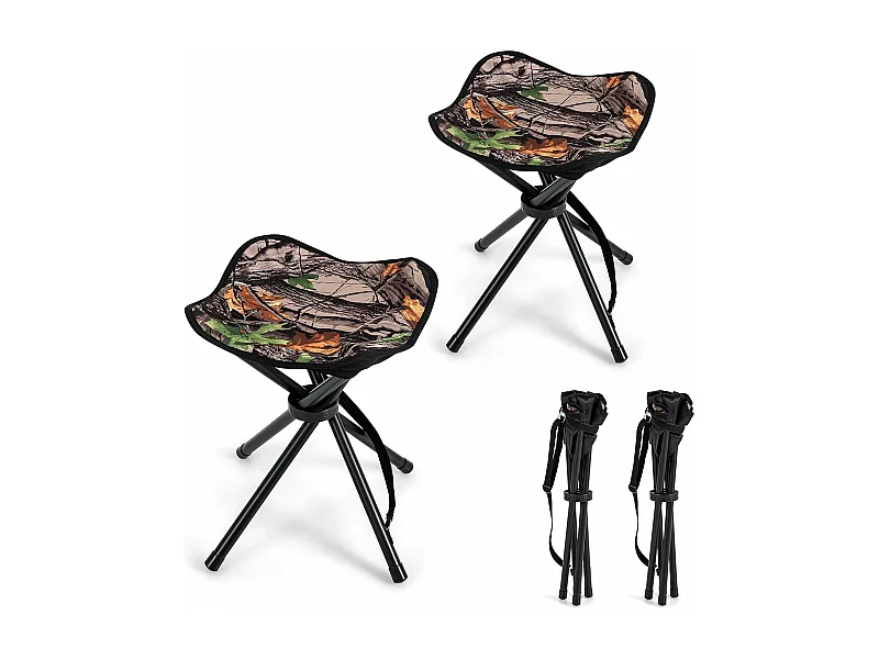 Set van 2 klapkrukken, campingkruk, driepootkruk, draagbare campingkruk, belastbaar tot 150 kg, viskruk voor kamperen, wandelen, jagen, vissen, reizen