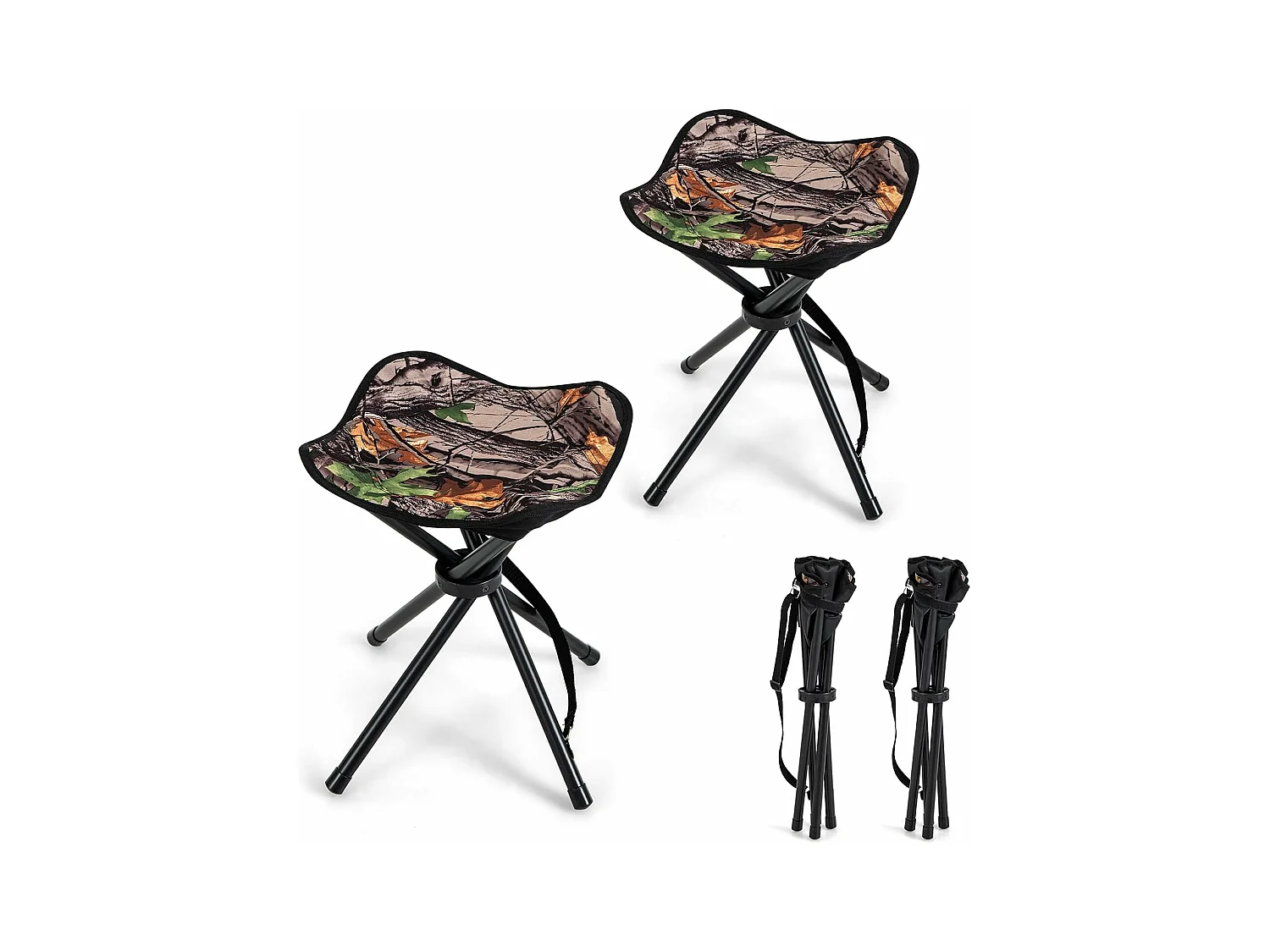 Set van 2 klapkrukken, campingkruk, driepootkruk, draagbare campingkruk, belastbaar tot 150 kg, viskruk voor kamperen, wandelen, jagen, vissen, reizen