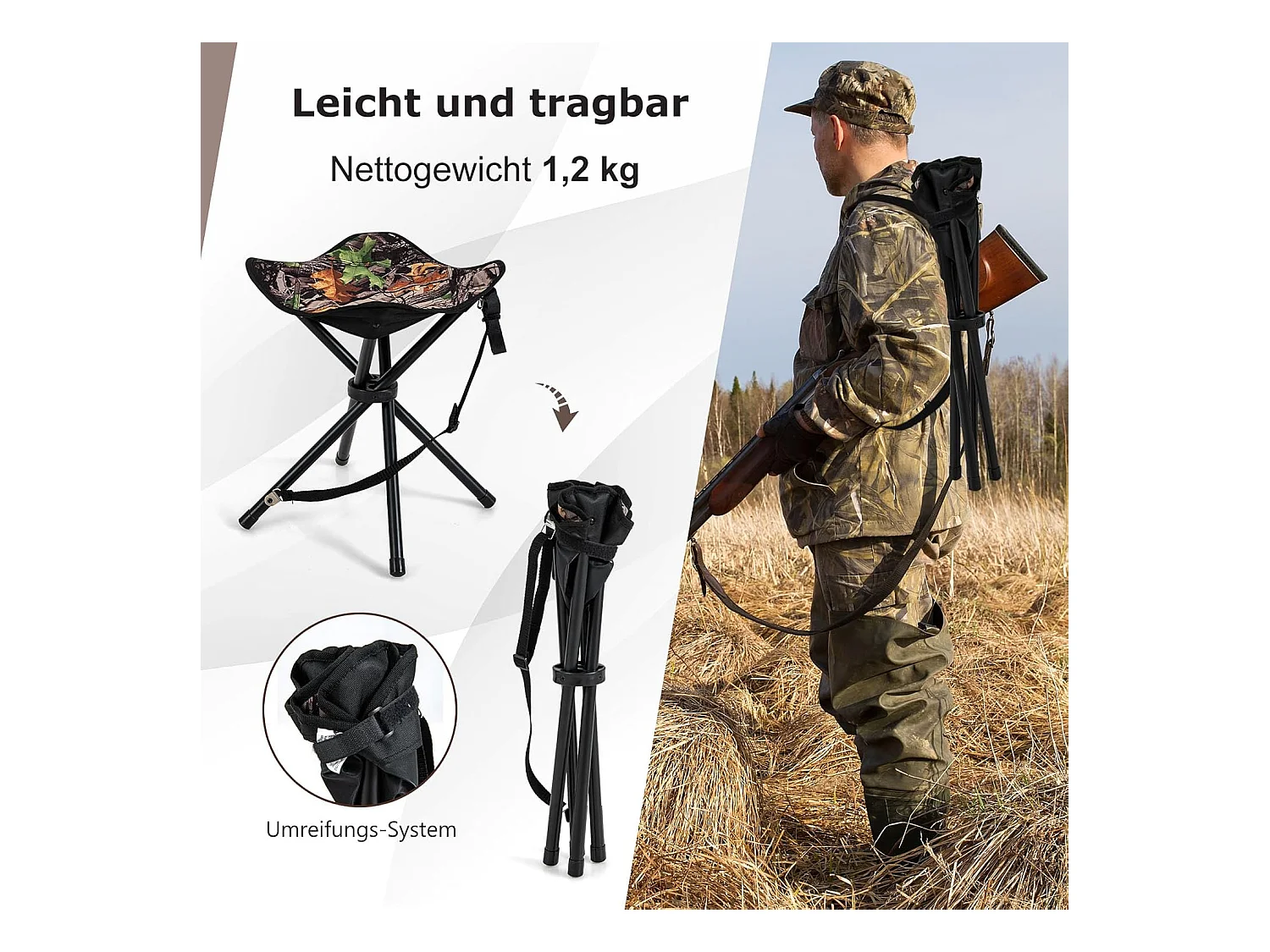 Set van 2 klapkrukken, campingkruk, driepootkruk, draagbare campingkruk, belastbaar tot 150 kg, viskruk voor kamperen, wandelen, jagen, vissen, reizen