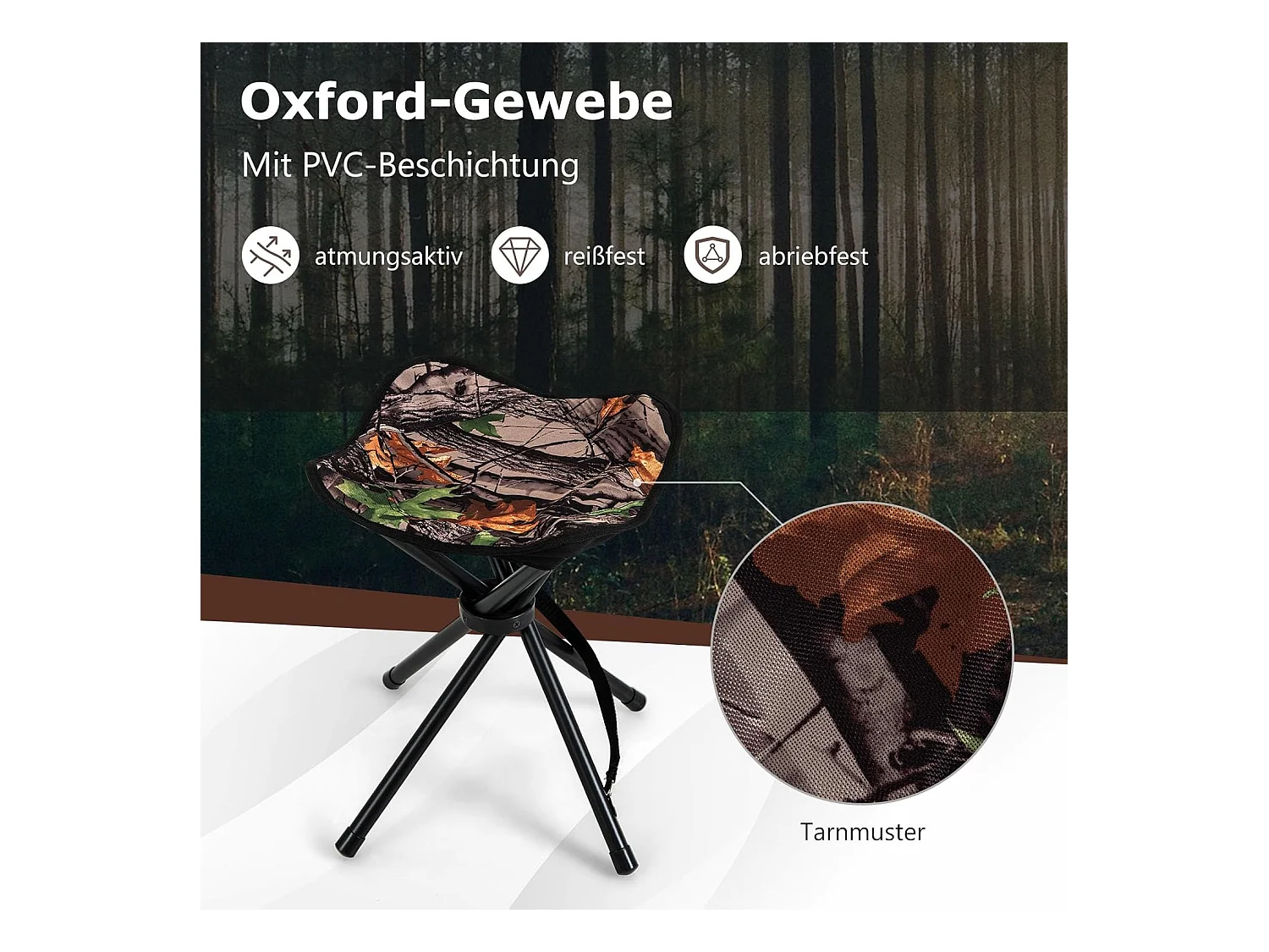 Set van 2 klapkrukken, campingkruk, driepootkruk, draagbare campingkruk, belastbaar tot 150 kg, viskruk voor kamperen, wandelen, jagen, vissen, reizen