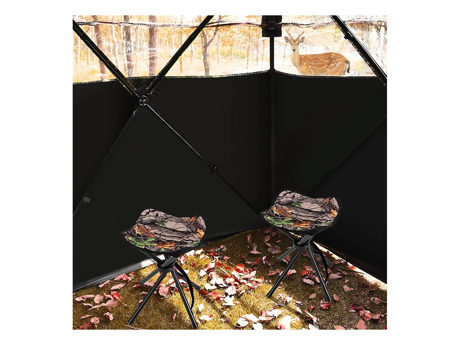 Set van 2 klapkrukken, campingkruk, driepootkruk, draagbare campingkruk, belastbaar tot 150 kg, viskruk voor kamperen, wandelen, jagen, vissen, reizen