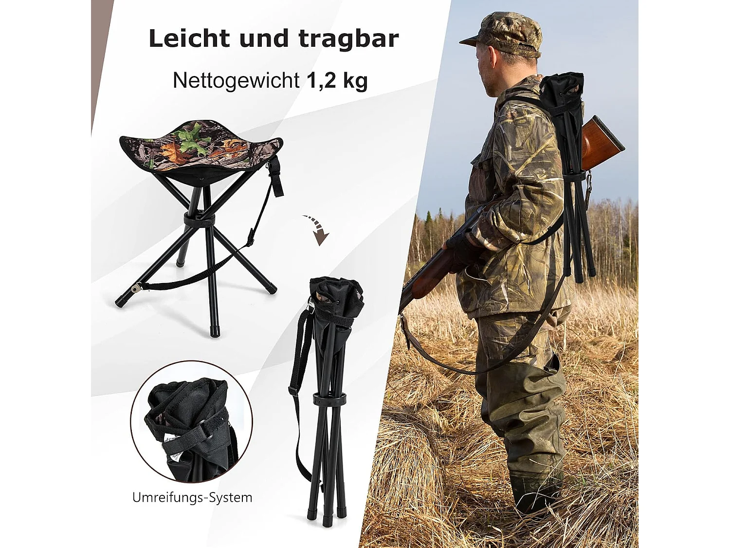 Set van 2 klapkrukken, campingkruk, driepootkruk, draagbare campingkruk, belastbaar tot 150 kg, viskruk voor kamperen, wandelen, jagen, vissen, reizen