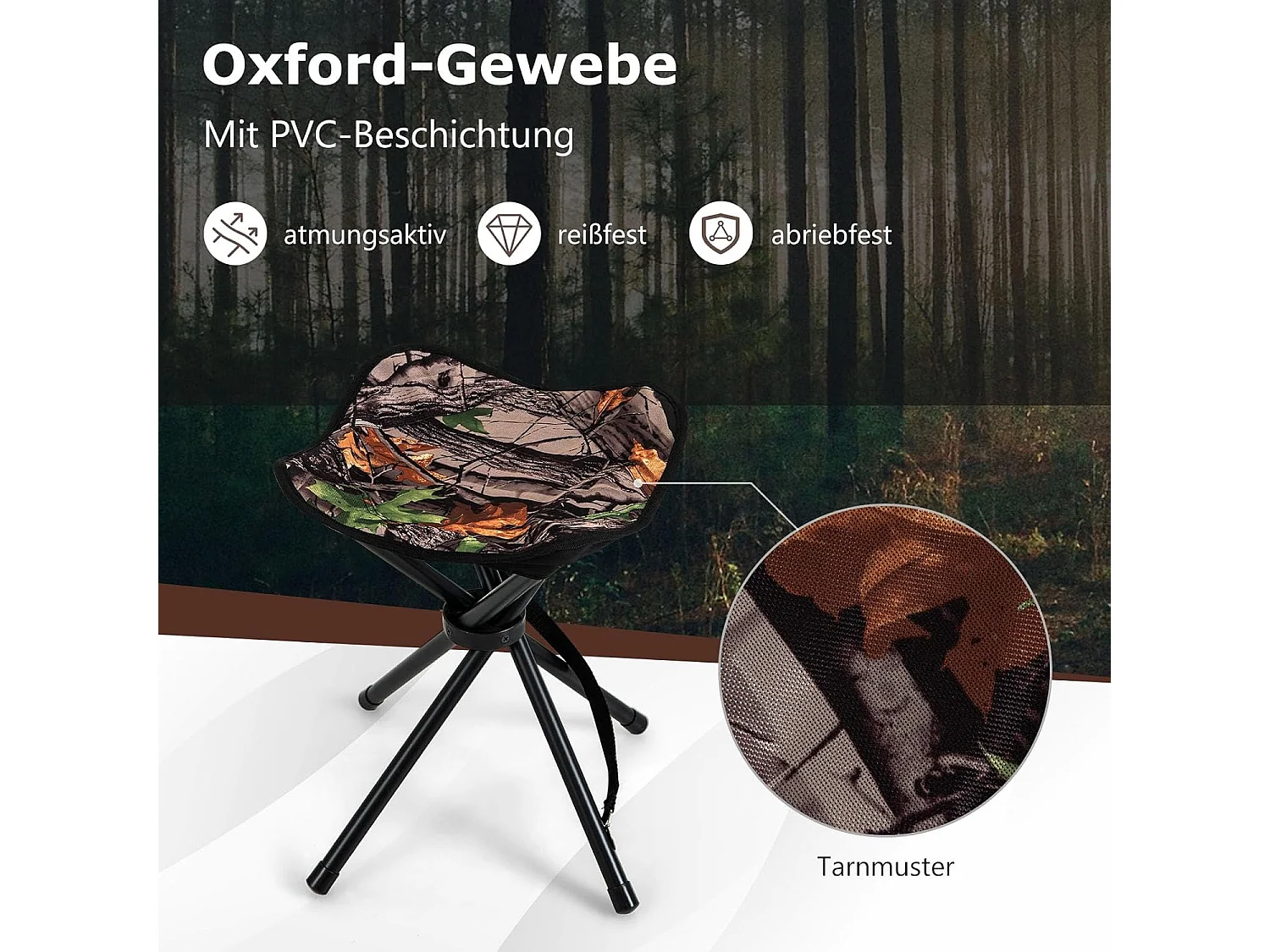 Set van 2 klapkrukken, campingkruk, driepootkruk, draagbare campingkruk, belastbaar tot 150 kg, viskruk voor kamperen, wandelen, jagen, vissen, reizen