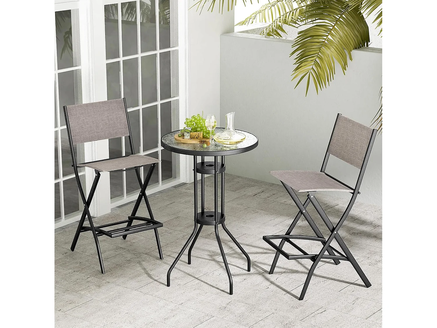 Set van 2 outdoor barkrukken, inklapbare barstoelen met rugleuning en voetensteun, tot 150 kg belastbaar, tuinstoelen voor balkon, tuin en zwembad ZB33563