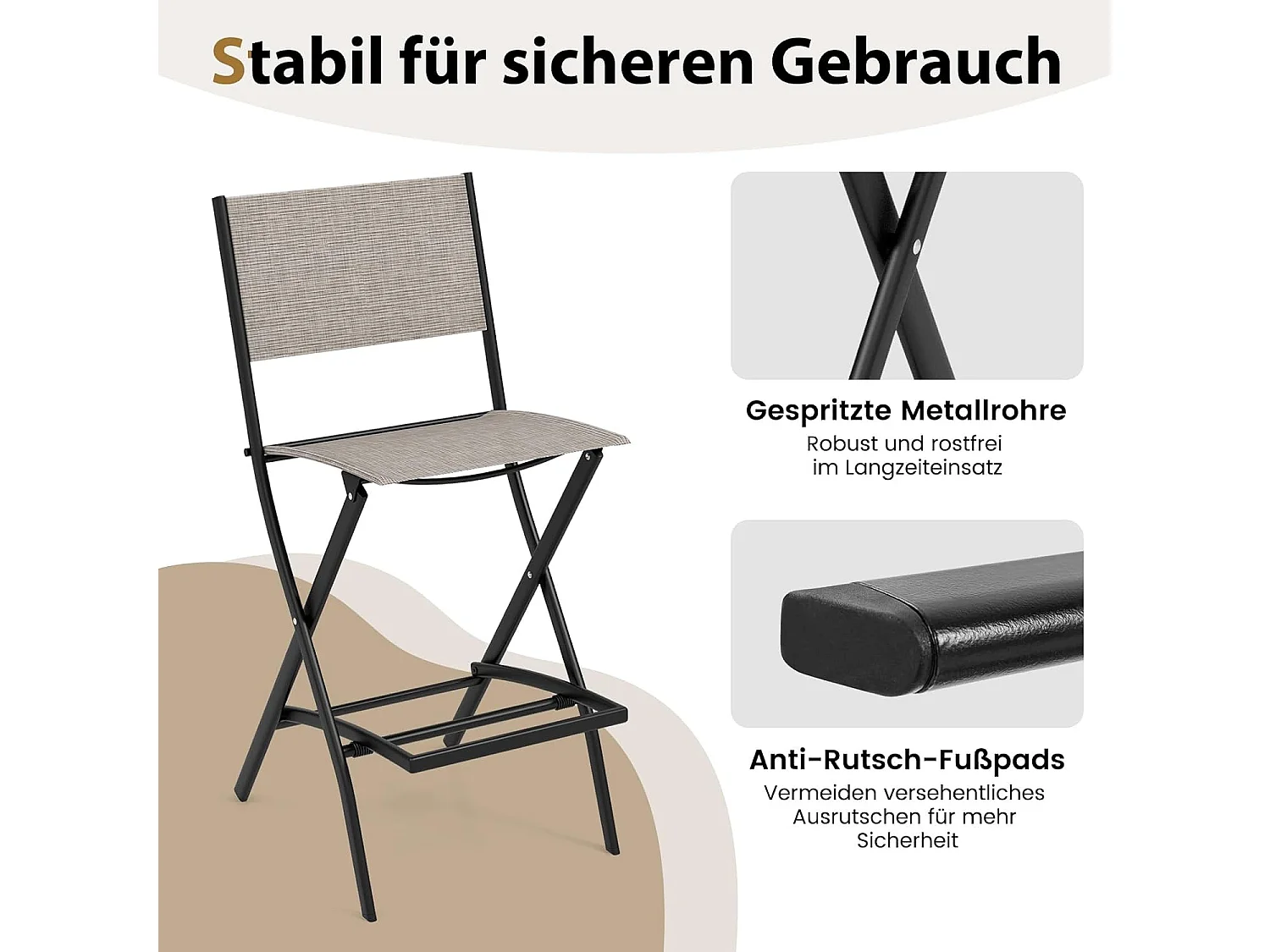 Set van 2 outdoor barkrukken, inklapbare barstoelen met rugleuning en voetensteun, tot 150 kg belastbaar, tuinstoelen voor balkon, tuin en zwembad ZB33563