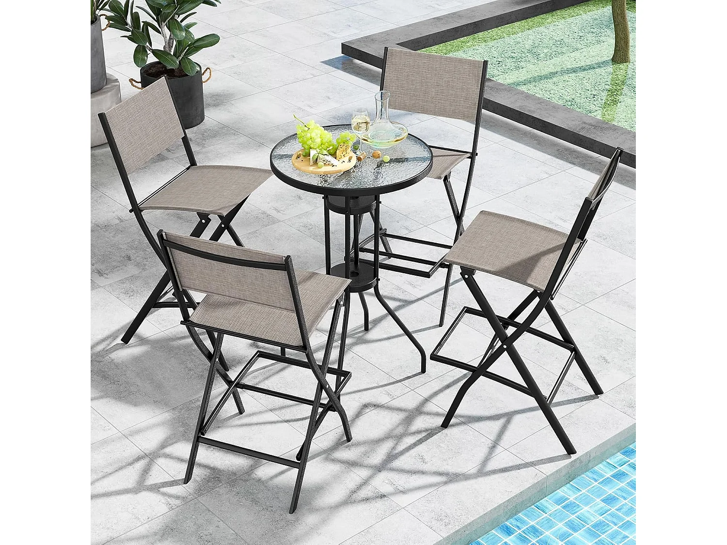 Set van 2 outdoor barkrukken, inklapbare barstoelen met rugleuning en voetensteun, tot 150 kg belastbaar, tuinstoelen voor balkon, tuin en zwembad ZB33563