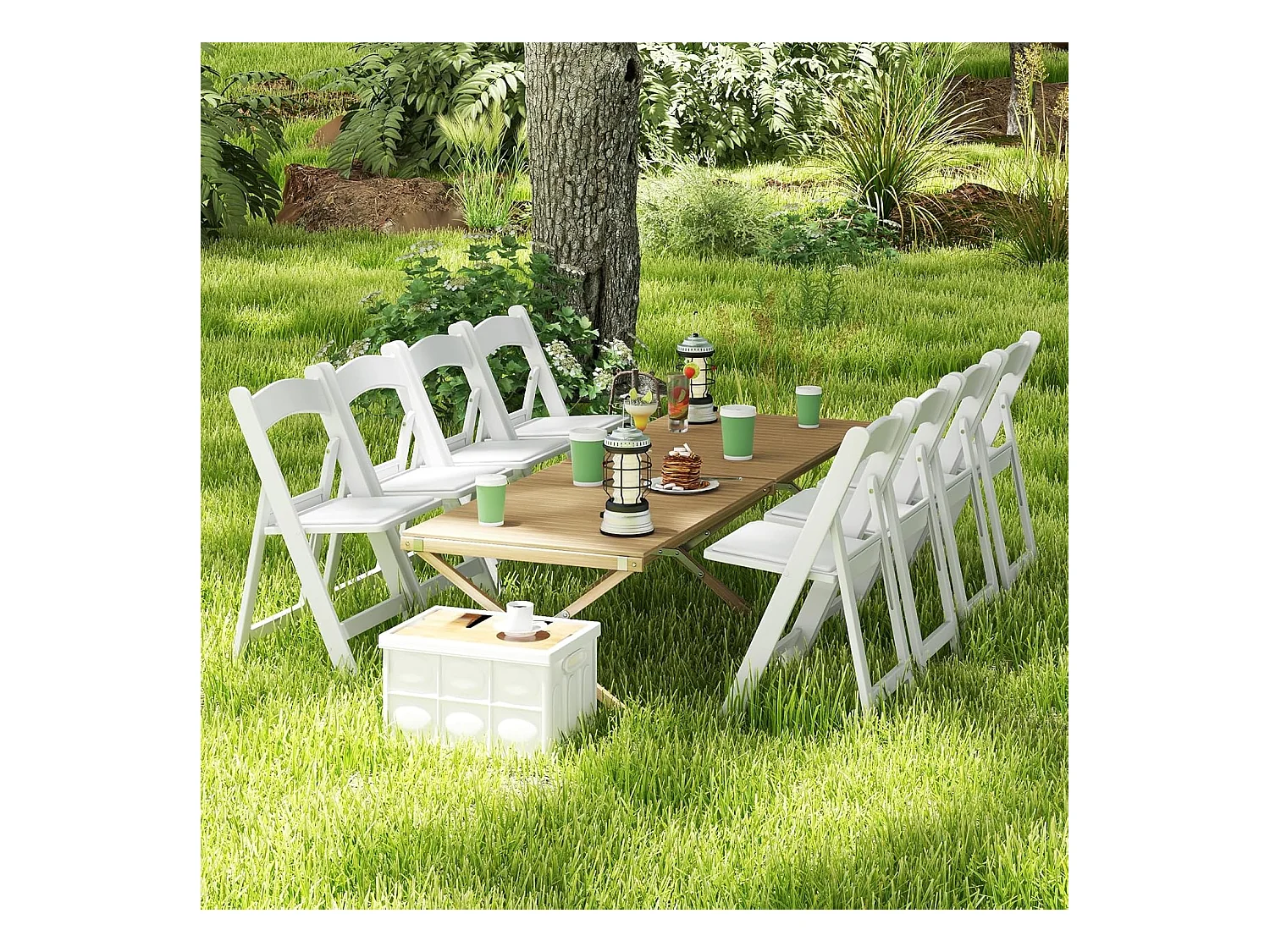 Set van 2 tuinstoelen van kunsthars, klapstoelen, belastbaar tot 500 kg, inklapbare terrasstoelen, balkonstoelen voor tuin,balkon, bruiloft, feest, wit ZB33133