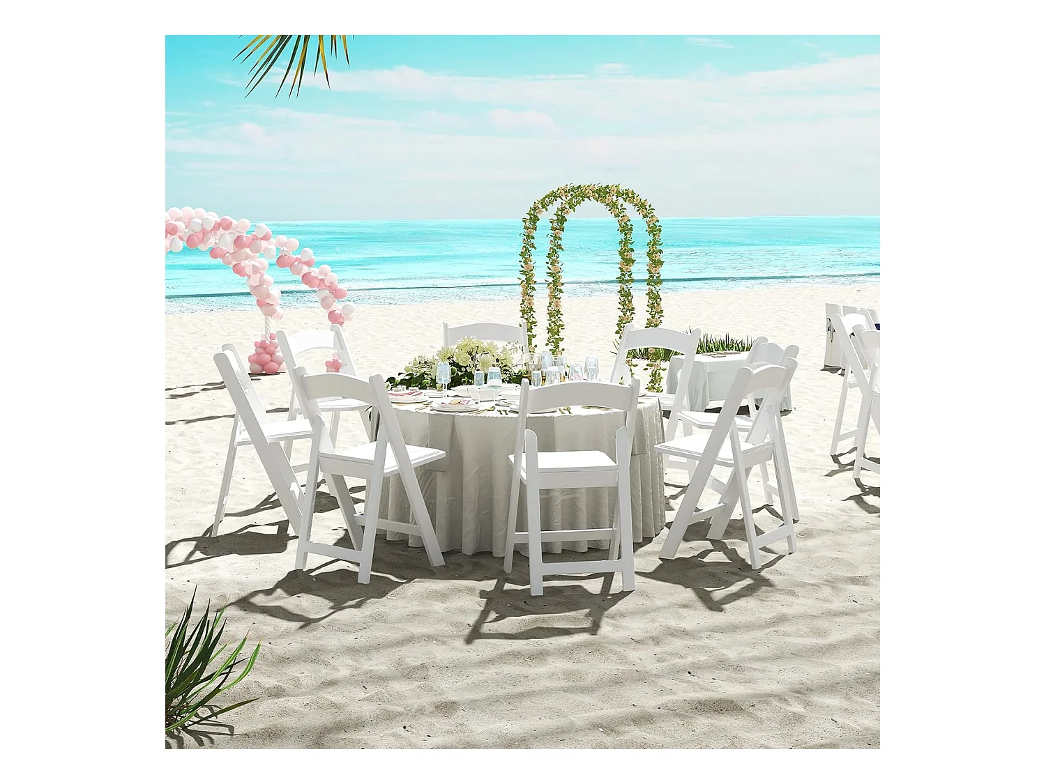 Set van 2 tuinstoelen van kunsthars, klapstoelen, belastbaar tot 500 kg, inklapbare terrasstoelen, balkonstoelen voor tuin,balkon, bruiloft, feest, wit ZB33133