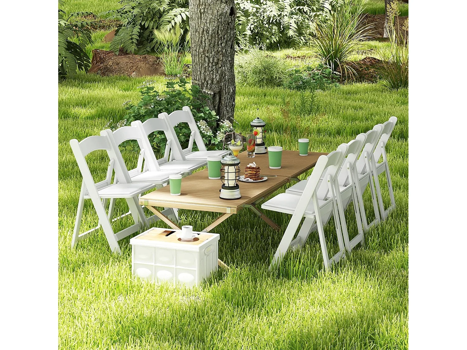 Set van 2 tuinstoelen van kunsthars, klapstoelen, belastbaar tot 500 kg, inklapbare terrasstoelen, balkonstoelen voor tuin,balkon, bruiloft, feest, wit ZB33133